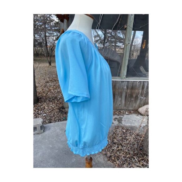 Retro Blair Blue Blouse Top Short Sleeve Raglan Sleeve Stretch Hem Sz M - Picture 5 of 7